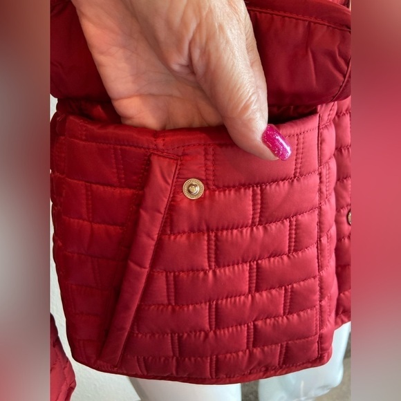 Laundry By Shelli Segal~Red Quilted Coat~Zip-Up & Snap~Pockets~Hood~Belt~Size S - Picture 6 of 16